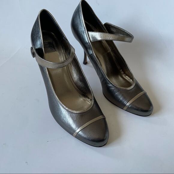Coach Lauryn Mary Jane Heels Made in Italy Silver Pewter Metallic New 10 - Picture 11 of 14